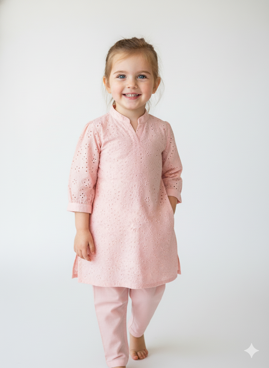 Two piece embroidered chicken kari suit