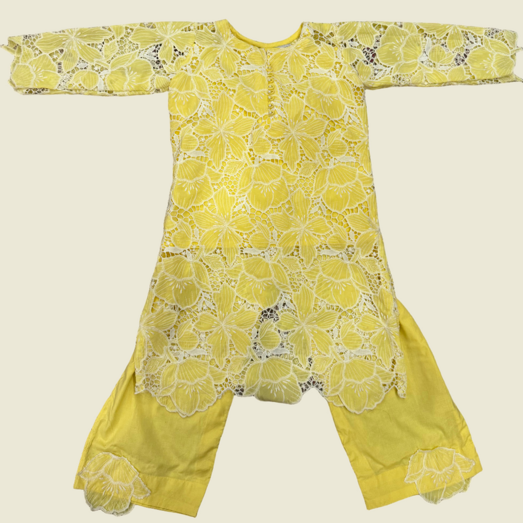 Two piece embroidered cutwork suit