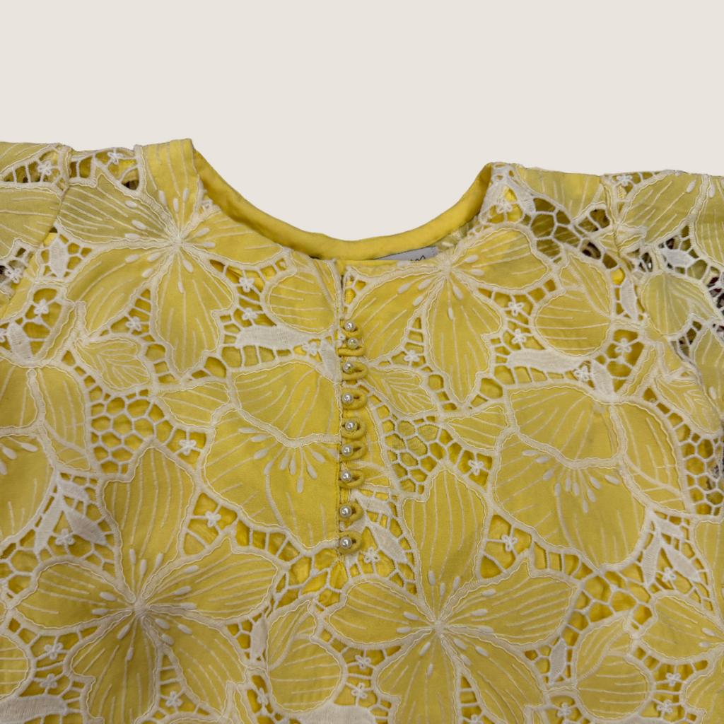 Two piece embroidered cutwork suit