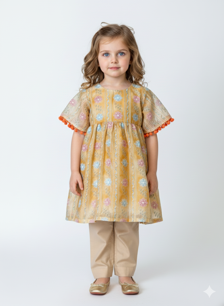 Two piece paper cotton embroidered suit